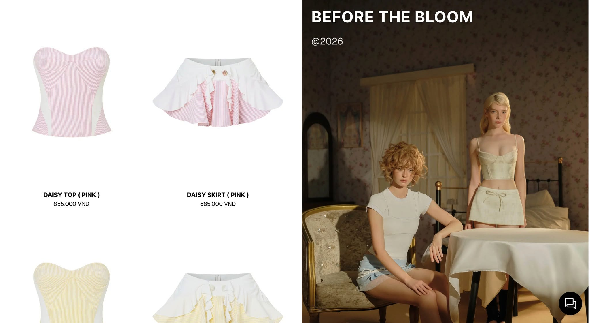 Moná Saigon collection page pairing product discovery with the Before the Bloom campaign
