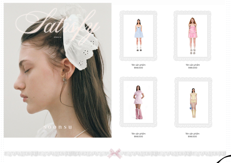 Moná collection layout study combining campaign imagery and product cards