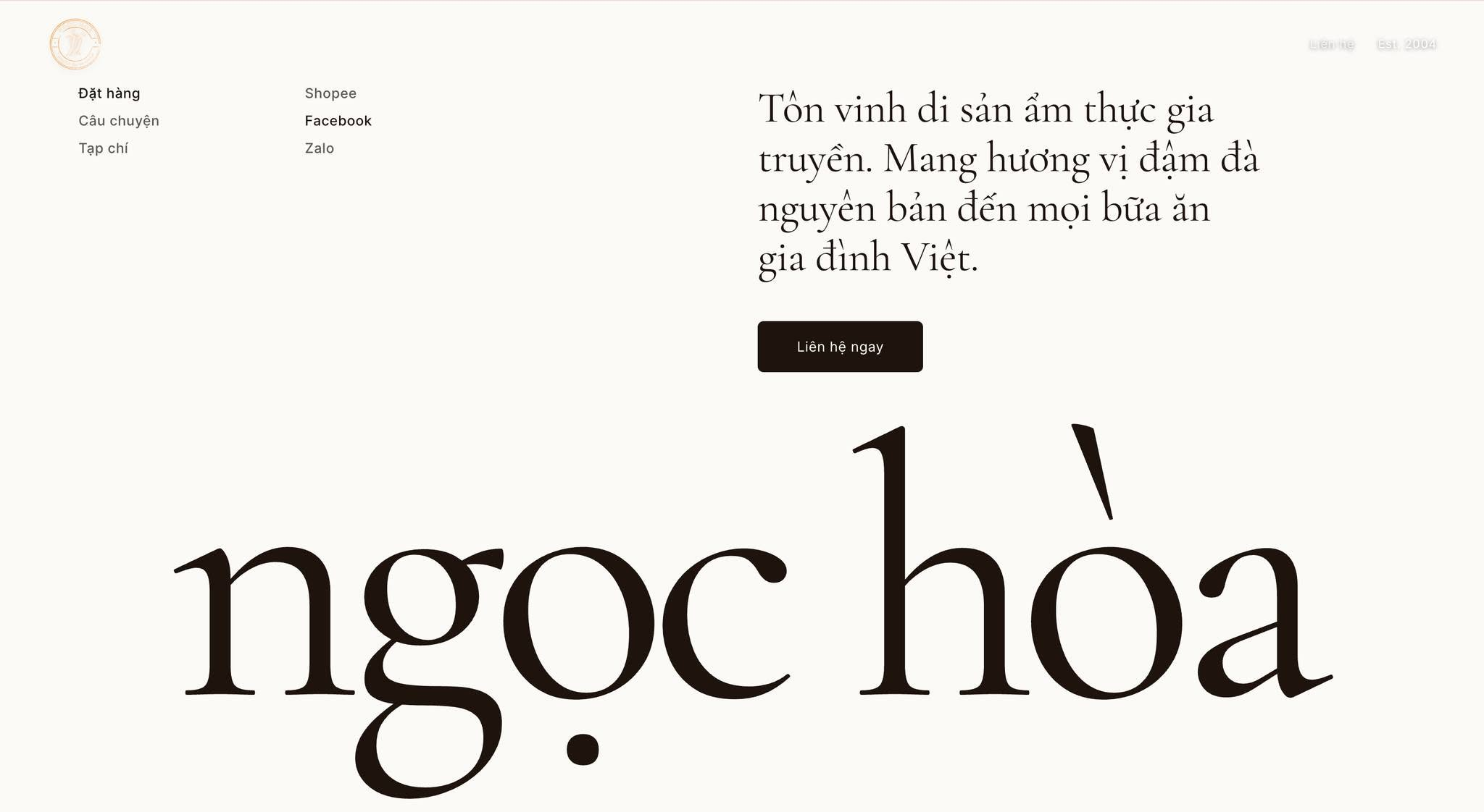 Ngọc Hoà website closing page and contact call to action
