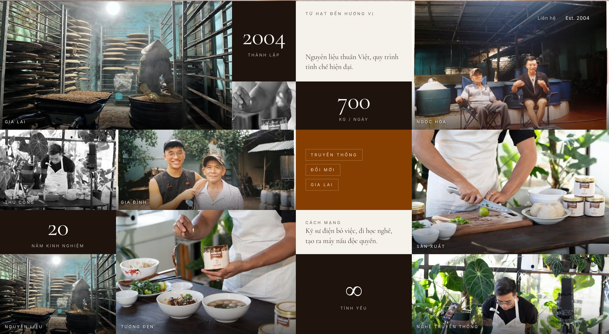 Ngọc Hoà website composition combining the workshop, family, food, and brand story
