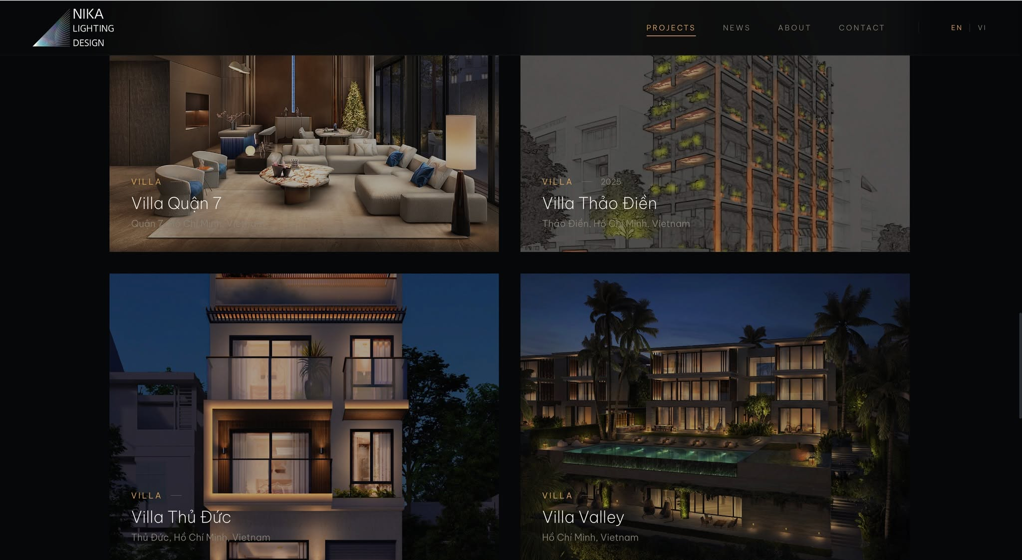 NIKA website project archive with residential lighting work